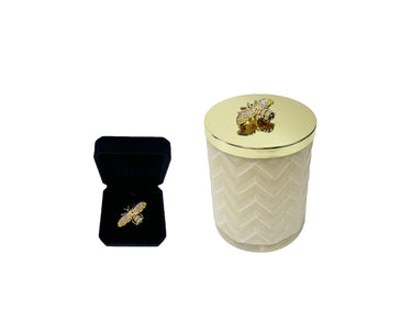 Herringbone Candle With Scarf Blond Vanilla - Cream & Golden Bee lid - HCG03